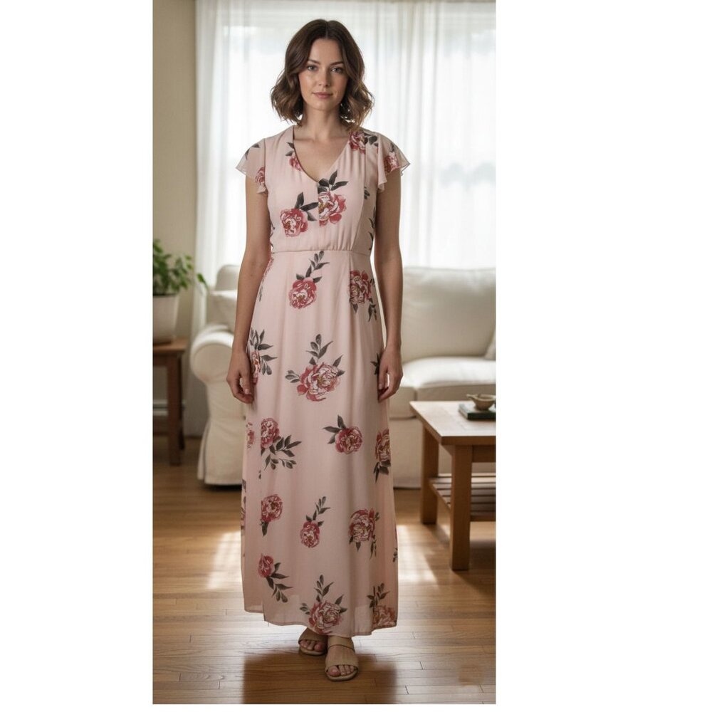 Row A Floral Open Back V-Neck Maxi Dress, Pink, Women's Size Small
